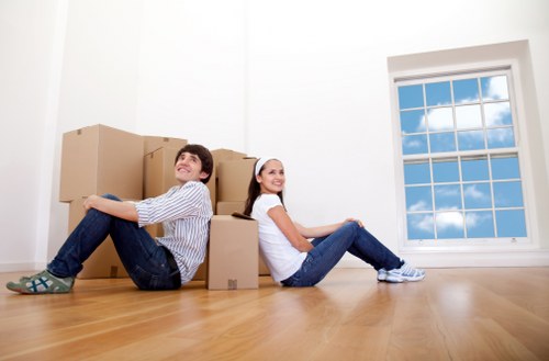 Removal van and boxes ready for a house move in Blackfen